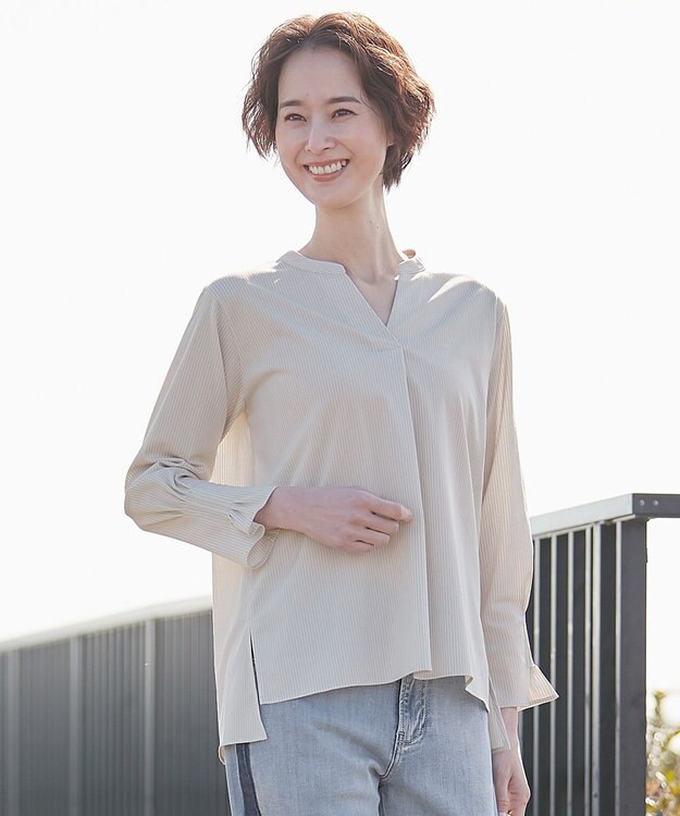 自由区 【XSサイズ～/洗える】トリコットジャージー プルオーバー ライトグレー系1