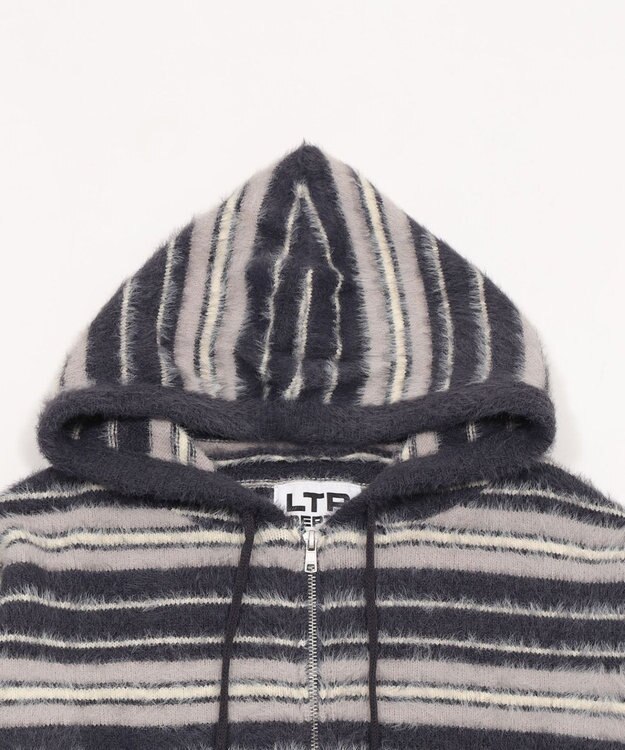 WEGO 【ユニセックス着用ITEM】シャギーボーダーニットパーカー ネイビー