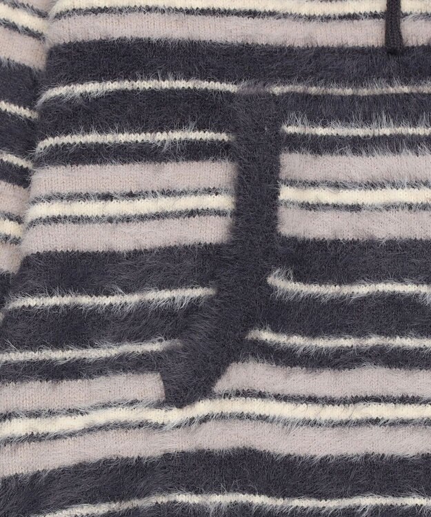 WEGO 【ユニセックス着用ITEM】シャギーボーダーニットパーカー ネイビー