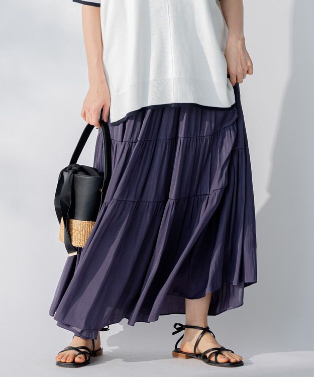 自由区 L 【洗える/着丈調節可】カラー ティアードスカート グレー系