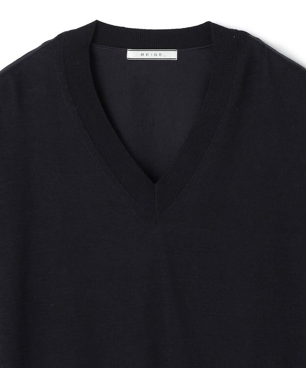 BEIGE， CHLOR / ウールシルクツイルドッキングVネックニット Navy