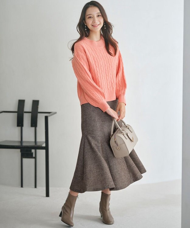 ANY SIS 【洗える】ラメツイードナローフレア スカート ブラウン系