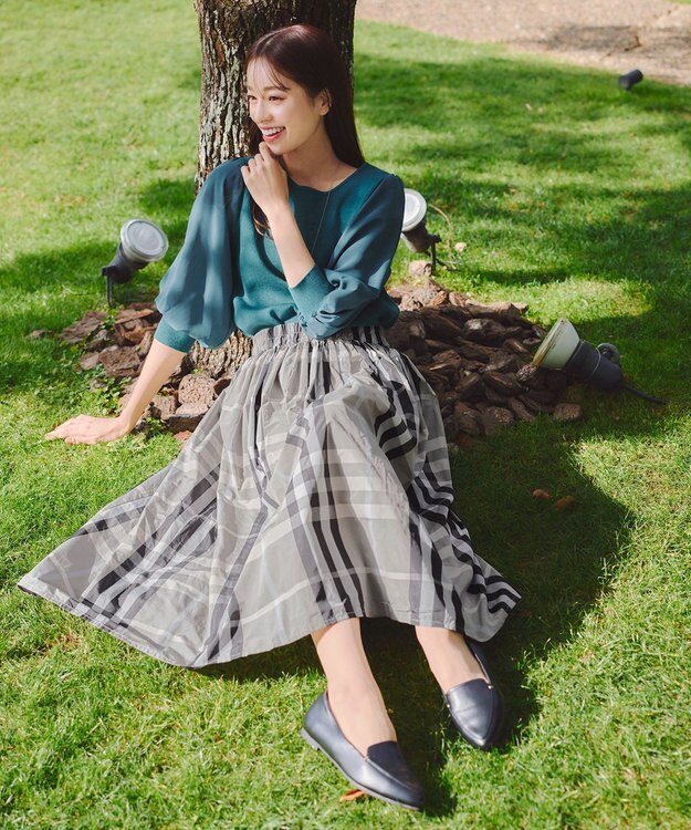 Tiaclasse 【新色追加・洗える】異素材パフ袖トップス ターコイズ