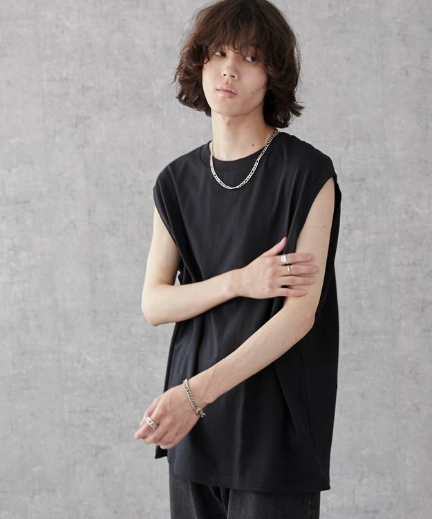 WEGO 【5色3サイズ展開/ユニセックス着用ITEM/洗える/綿100%】スリーブレスコットンT ブラック