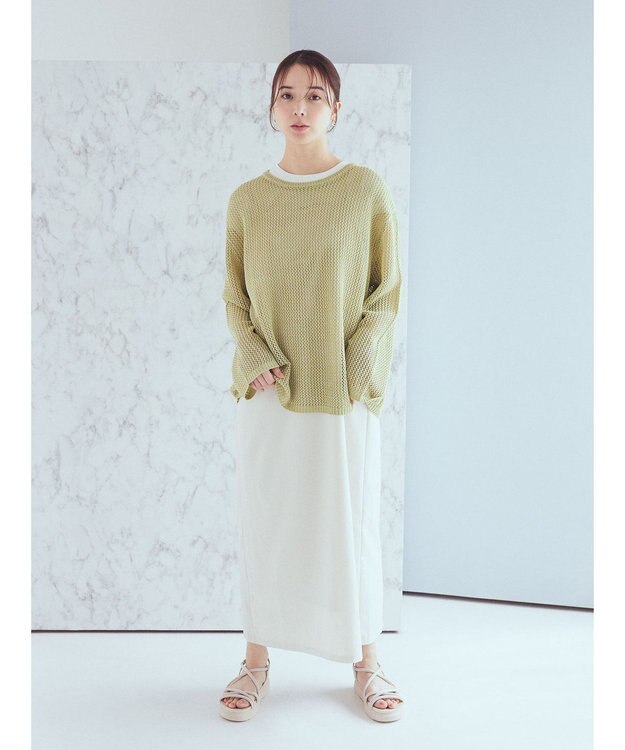 earth music&ecology ラメメッシュプルオーバー Lime Green