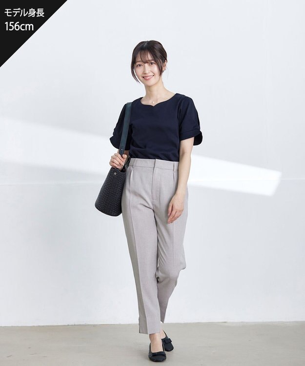 Tiaclasse 【洗える】麻調テーパードパンツ グレージュ