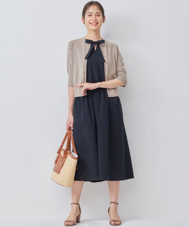 組曲 サッカーストレッチ ボウタイワンピース ブラック系