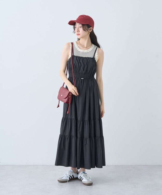 earth music&ecology ドロストシャーリングキャミワンピース Black