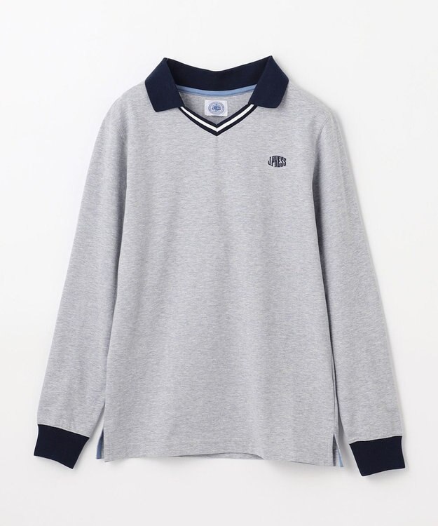 J.PRESS KIDS 【140-170cm】40/2天竺襟付き Vネック ポロシャツ ライトグレー系