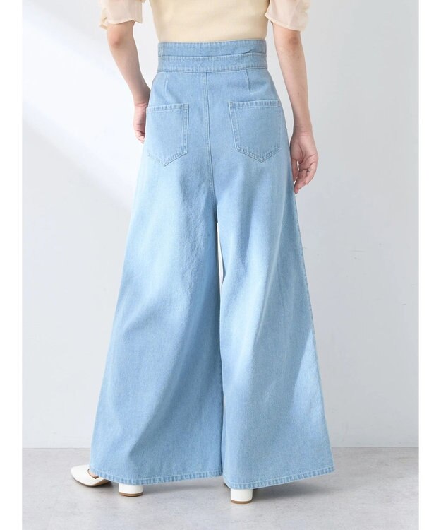 earth music&ecology ダブルベルトデザインワイドパンツ Light Indigo