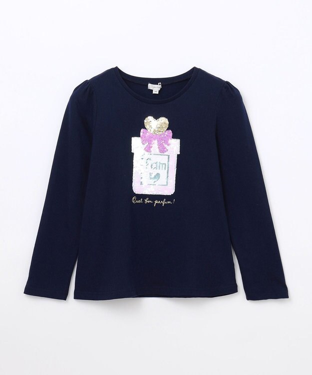 ANY KIDS ミラクルスパンコール 長袖 Tシャツ ネイビー×パフューム