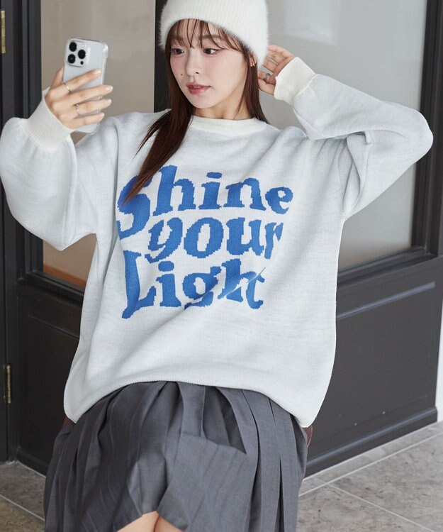 WEGO グラフィックBIGニットプルオーバー ホワイトその他