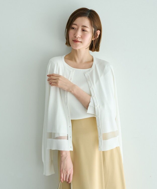 YECCA VECCA シアーMIXカーディガン Off White