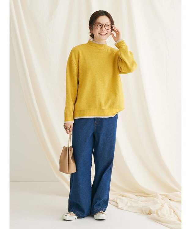 CRAFT STANDARD BOUTIQUE 洗えるモールニット配色プルオーバー Mustard