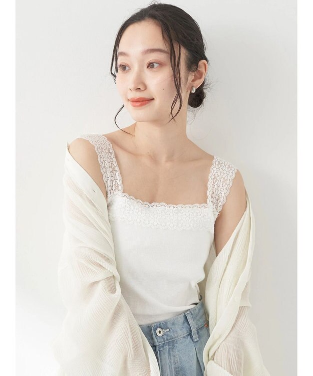 earth music&ecology レーススクエアキャミソール Ivory