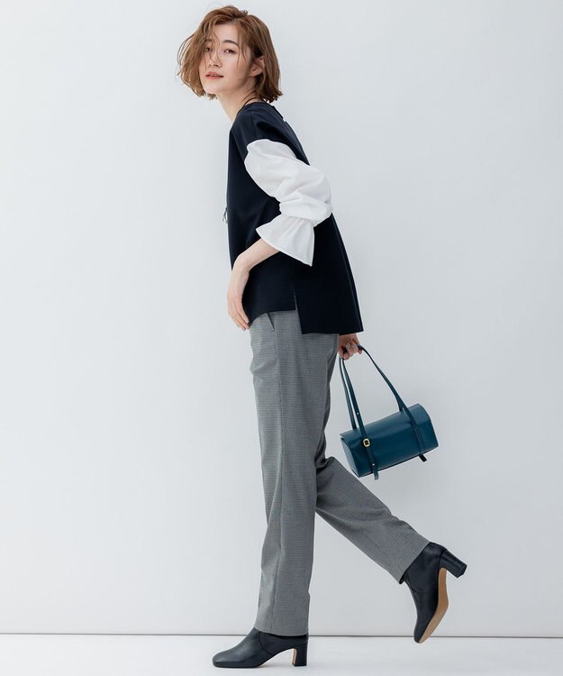 23区 S 【洗える】チェックストレッチ テーパードパンツ モノトーンチェック