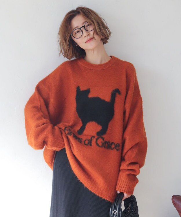 WEGO 【ユニセックス着用ITEM/MLサイズ展開/25年秋冬新作】ファジーグラフィックプルオーバー オレンジ