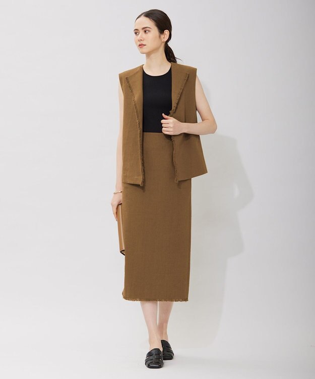 ICB L 【洗える】オーガニックコットンリブ ノースリーブプルオーバー ブラック系