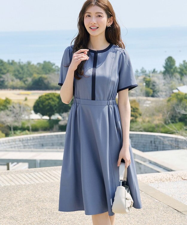 Tiaclasse L 配色フレアワンピース ブルー