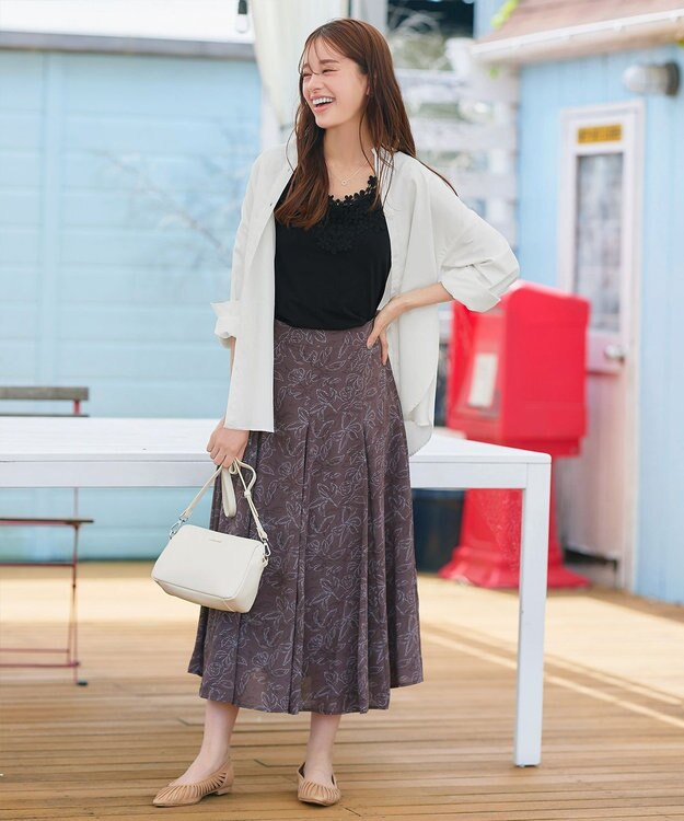 Tiaclasse 【洗える】フラワープリントスカート ブラウン