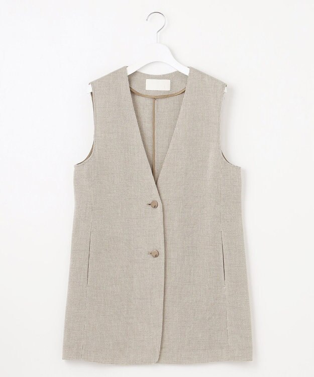 自由区 【洗える】ライトカラミミドル丈 ジレ カーキミックス