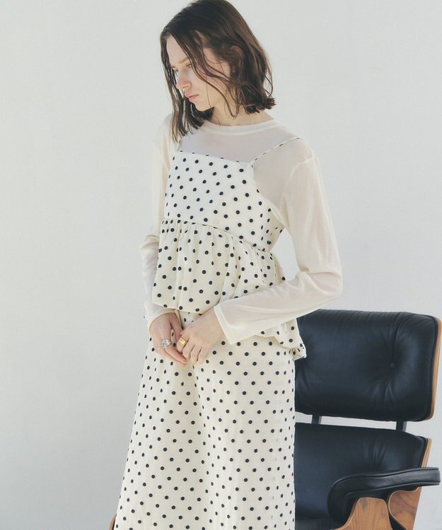 YECCA VECCA ドット柄バルーンキャミワンピース Ivory