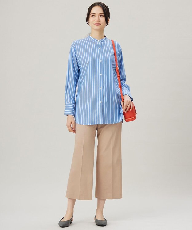 自由区 S 【UVカット・接触冷感・洗える】コットンサテンクロップド丈ワイドストレート パンツ ベージュ