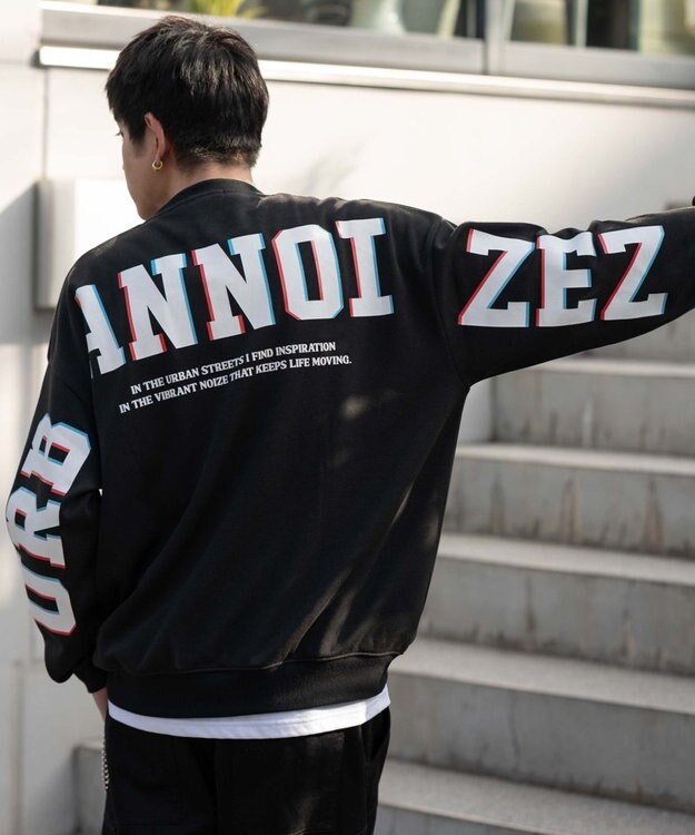 WEGO 【2点SET】アクセ付き裏シャギーグラフィックプルオーバー ブラック