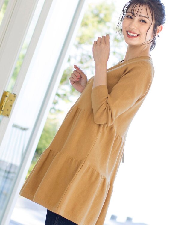 Tiaclasse L 【洗える】大人華やぐ2段ティアードニットチュニック イエロー