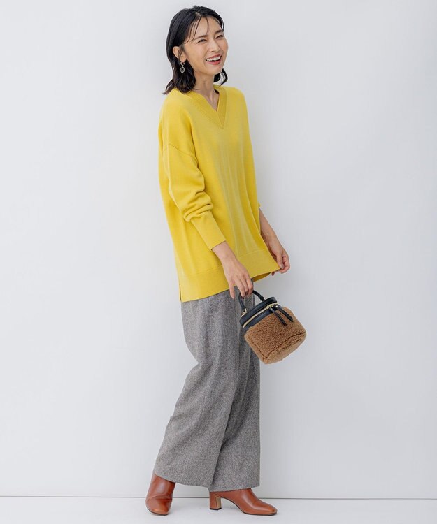 23区 L シルクネップツイード ワイドパンツ ブラウン系