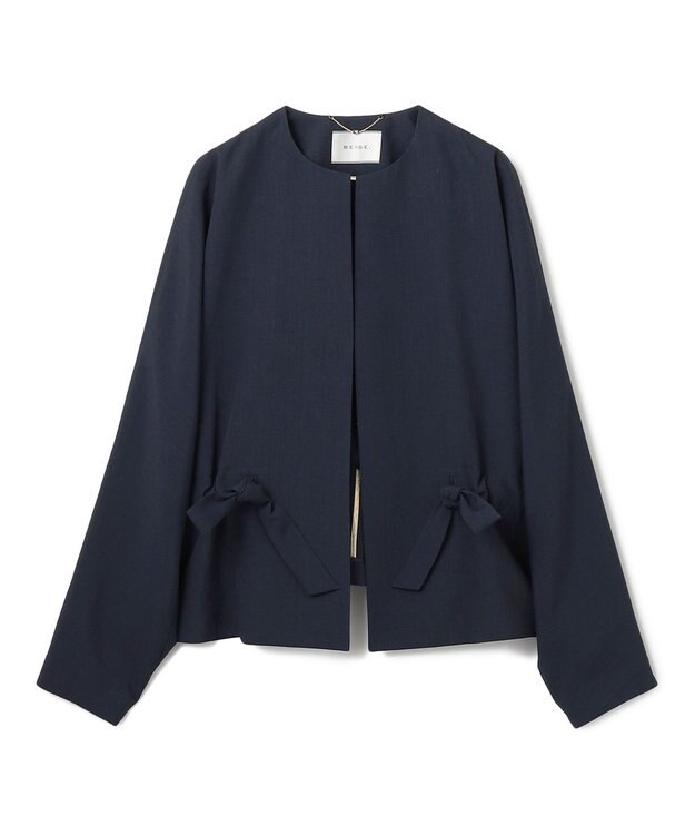 BEIGE， PORDIC / ドロスト付きノーカラージャケット Navy