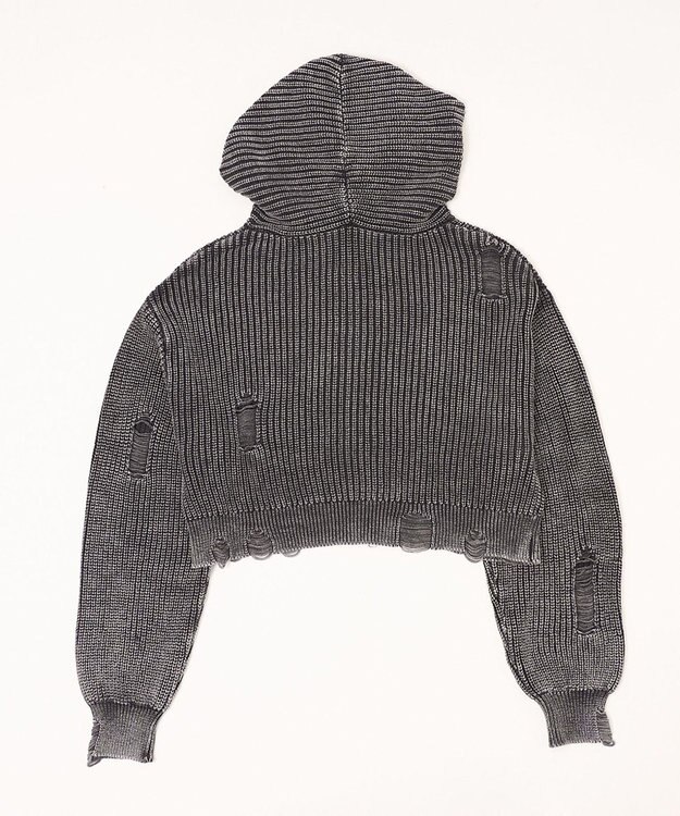 WEGO ダメージニットジップパーカー スミクロ