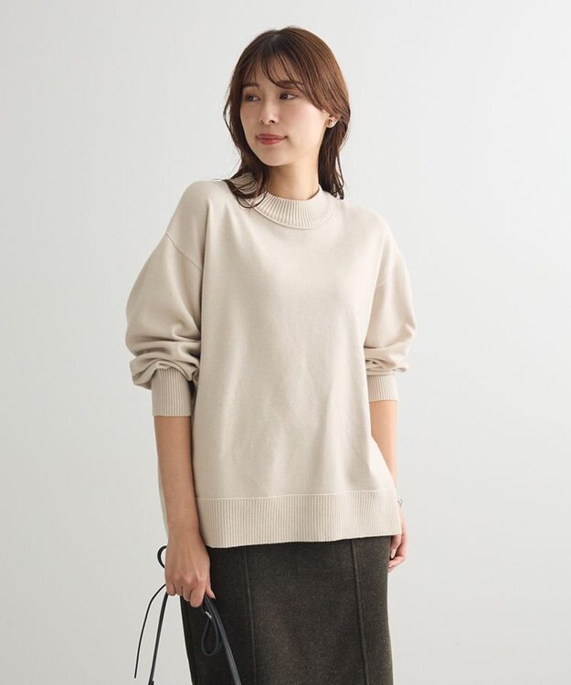 Green Parks もちやわモックネックニットプルオーバー Light Beige