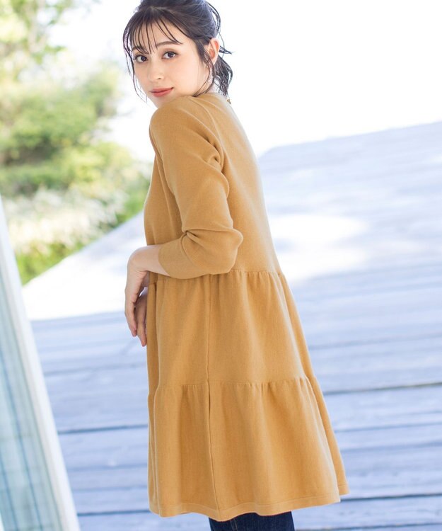 Tiaclasse L 【洗える】大人華やぐ2段ティアードニットチュニック イエロー