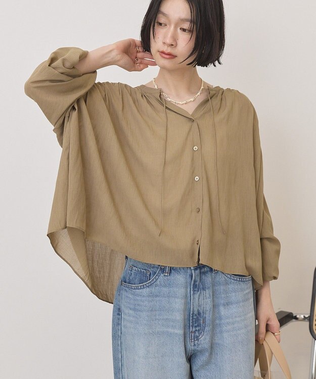 AMERICAN HOLIC スキッパーギャザーブラウス Mocha