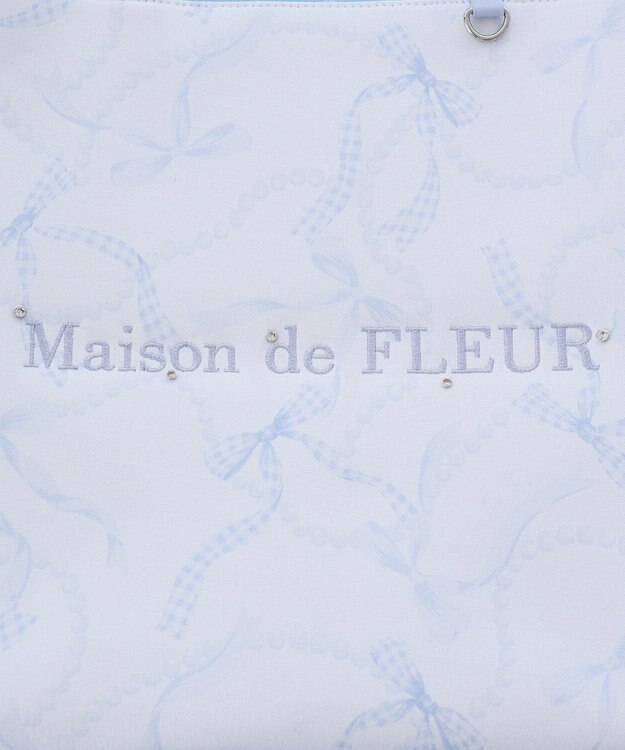 Maison de FLEUR リボンパールプリントマルチポケットトートバッグ Blue