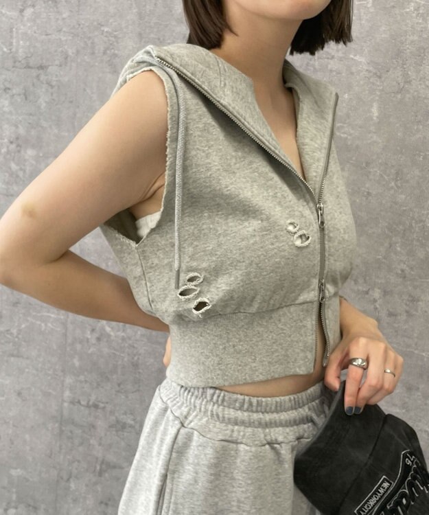 WEGO ヴィンテージウォッシュWジップN／Sパーカー 杢グレー