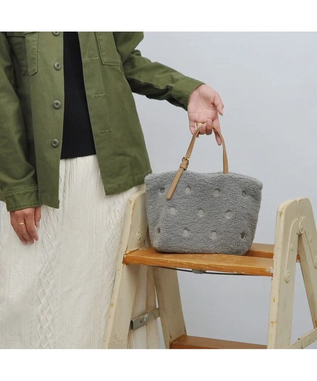 UNBILLION cachecache ドット刺繍ボアミニトートバッグ グレー