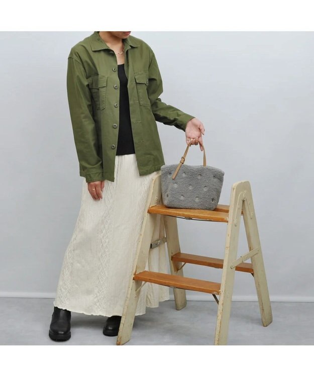 UNBILLION cachecache ドット刺繍ボアミニトートバッグ グレー