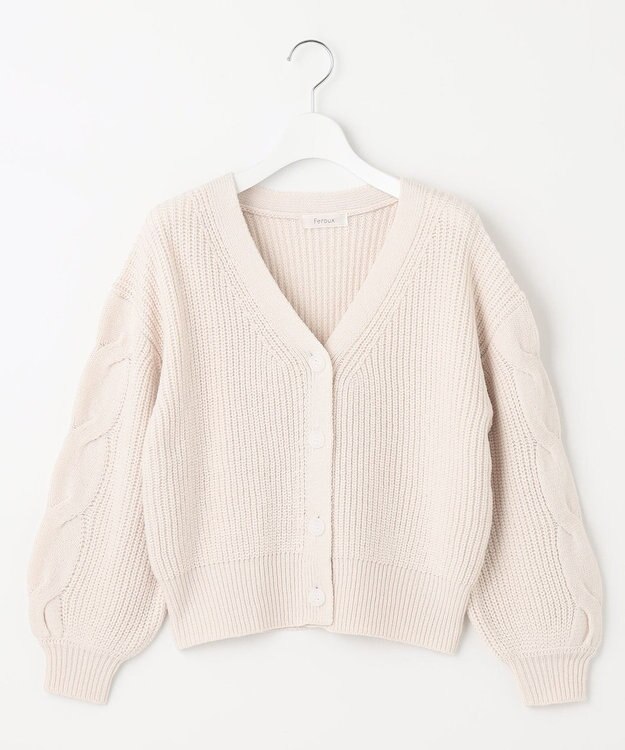 Feroux 【洗える】サイドケーブルバルキー カーディガン アイボリー系