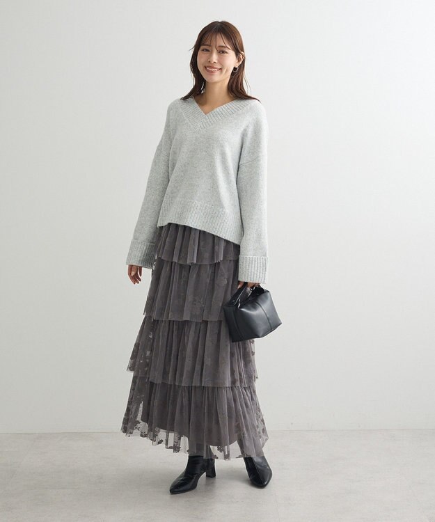 Green Parks ・ＥＬＥＮＣＡＲＥ　ＤＵＥ　フロッキーｐｔチュールスカート Charcoal Gray