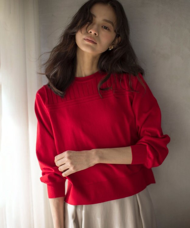 組曲 S 透かし柄 ニットプルオーバー レッド系