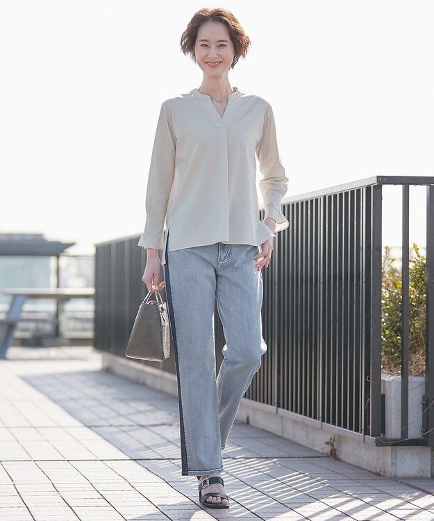 自由区 【XSサイズ～/洗える】トリコットジャージー プルオーバー ライトグレー系1