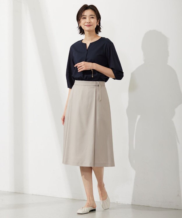 J.PRESS LADIES 【WEB限定カラーあり・接触冷感・UVケア】 スムースジャージー キーネック カットソー ネイビー系