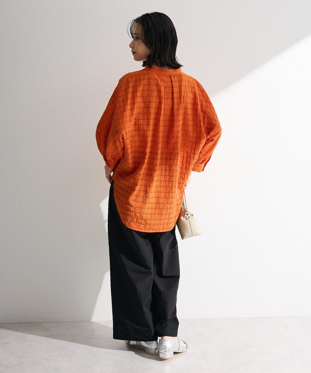 Green Parks シアーチェック７分袖シャツ Orange