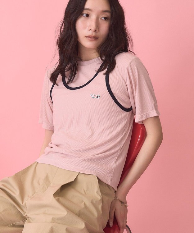AMERICAN HOLIC 【PENNEY'S】配色タンクトップ+Tシャツ Pink