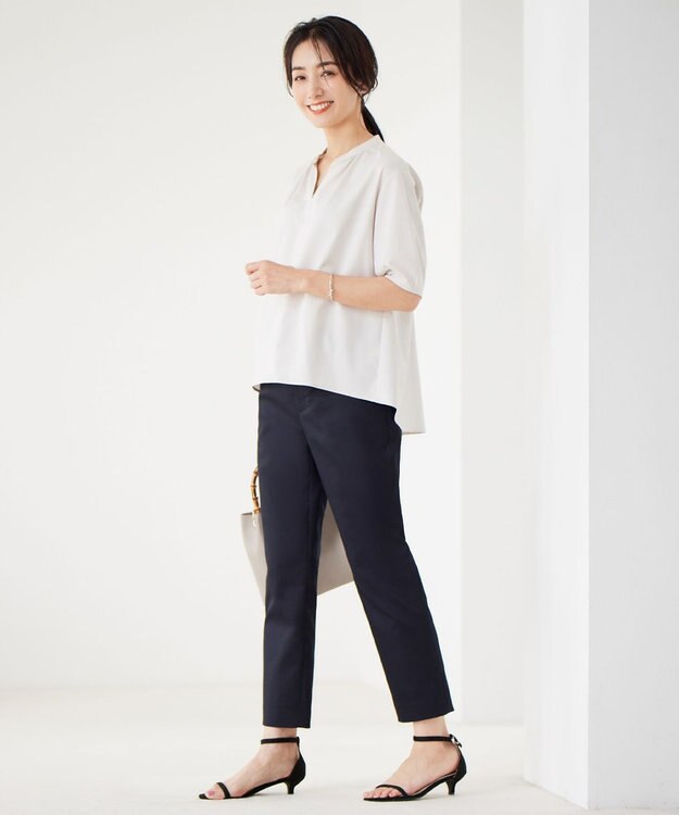 J.PRESS LADIES L 【洗える】シャンブレーサテン テーパード パンツ ネイビー系