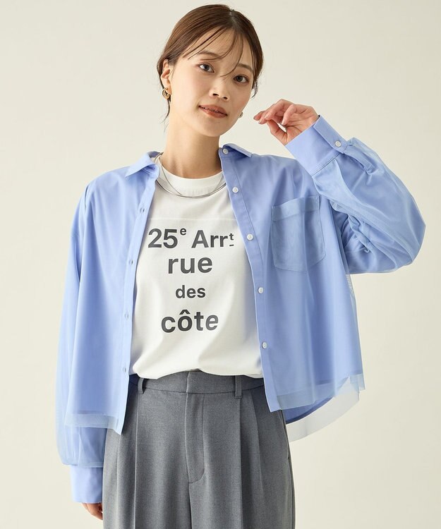 ANY L クロップドチュールコンビシャツ ブルー