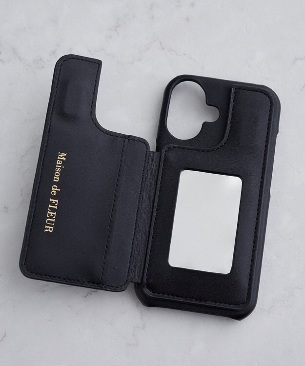 Maison de FLEUR カードポケットミラー付きアイフォン16ケース Black