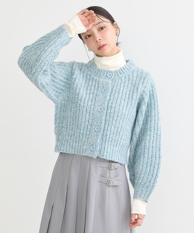 earth music&ecology ローゲージニットショートカーディガン Blue